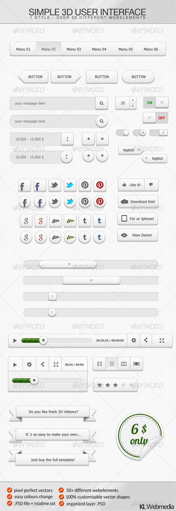 Simple 3D User Interface, Web Elements | GraphicRiver