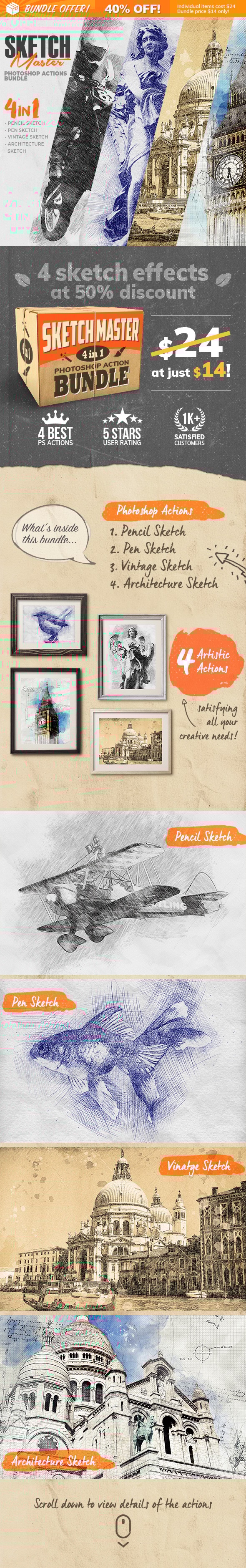 4-in-1 Sketch Master Photoshop Action Bundle - Photo Effects Actions