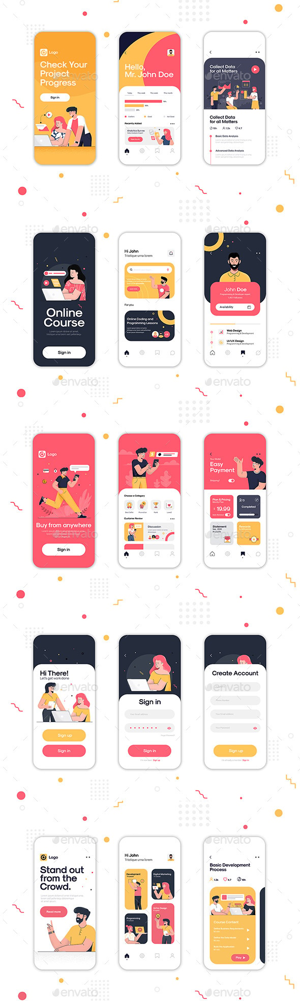 Set of UI, UX, GUI screens on various topics, Vectors | GraphicRiver