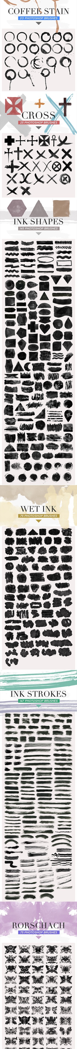 487 Ink Shapes Photoshop Brushes Bundle, Add-ons | GraphicRiver
