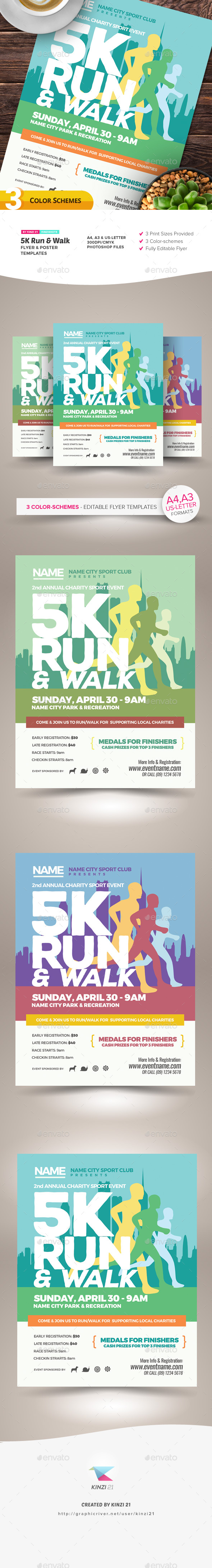 5K Run & Walk Flyer and Poster Templates, Print Templates | GraphicRiver