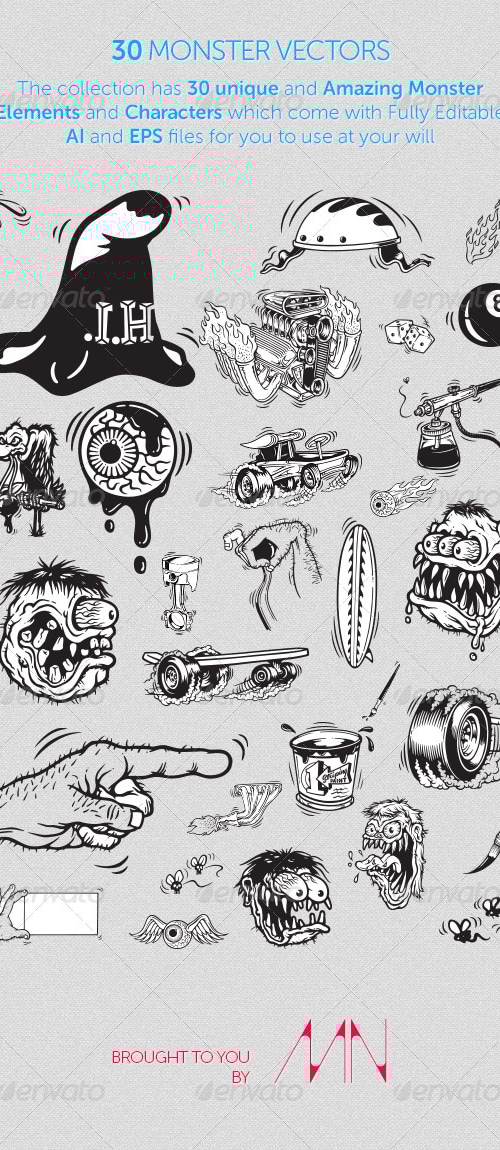 30 Monster Vectors, Vectors | GraphicRiver