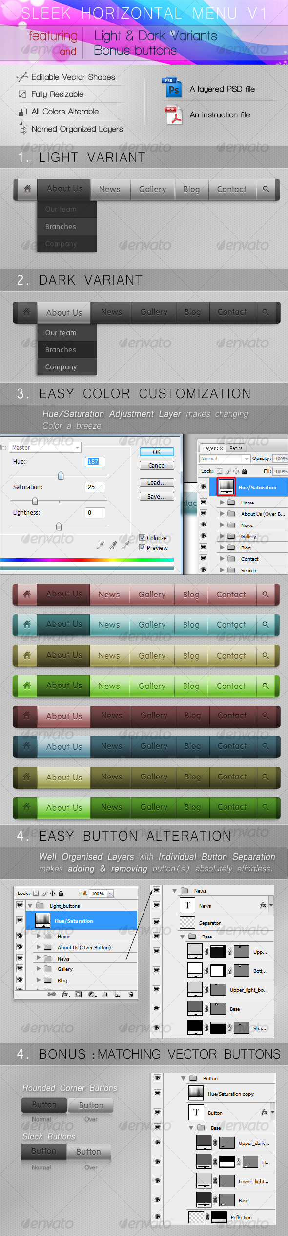 SLEEK HORIZONTAL MENU V1, Web Elements | GraphicRiver
