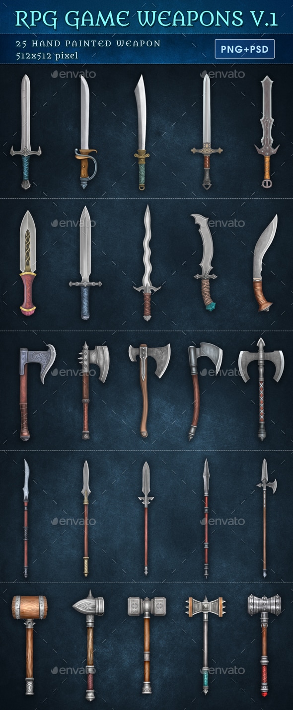 RPG Game Weapons V.1, Game Assets | GraphicRiver