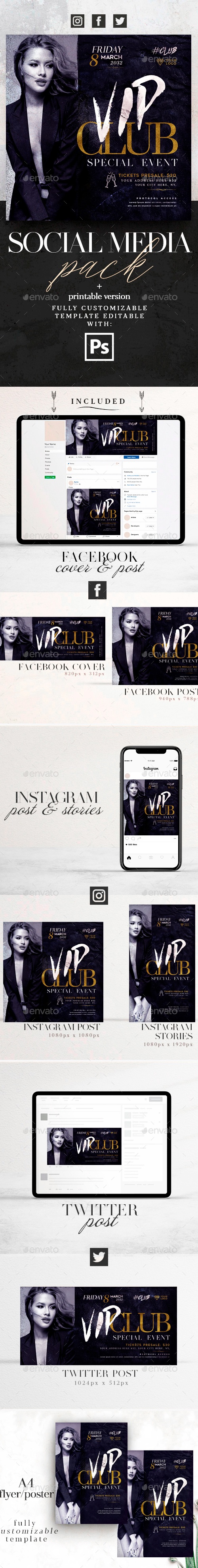 Vip Club Social Media Pack + Flyer Template, Web Elements | GraphicRiver