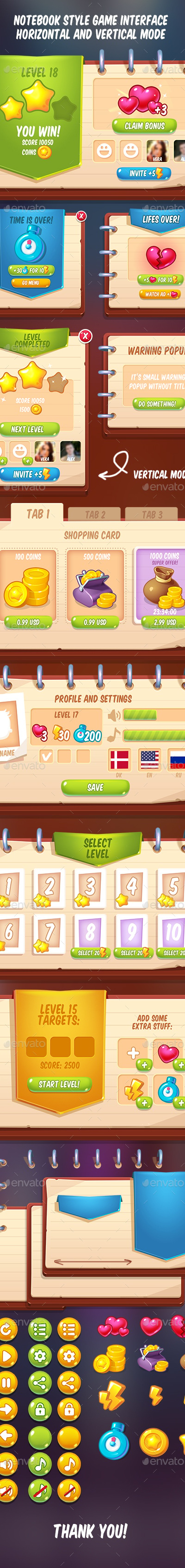 Notebook Game Interface, Game Assets | GraphicRiver