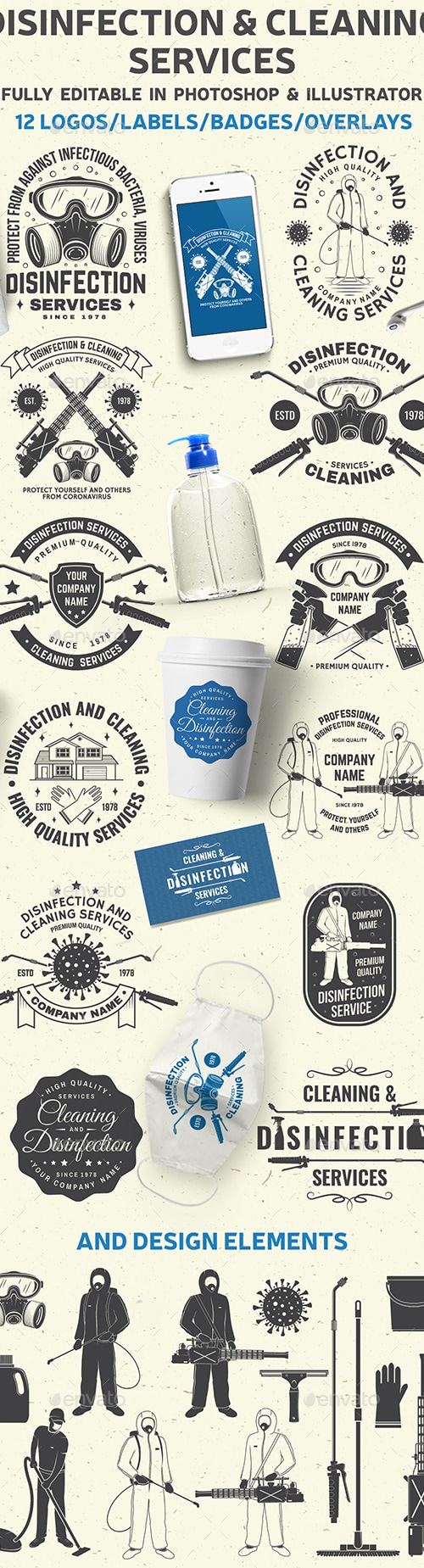 Disinfection and Cleaning, Web Elements | GraphicRiver