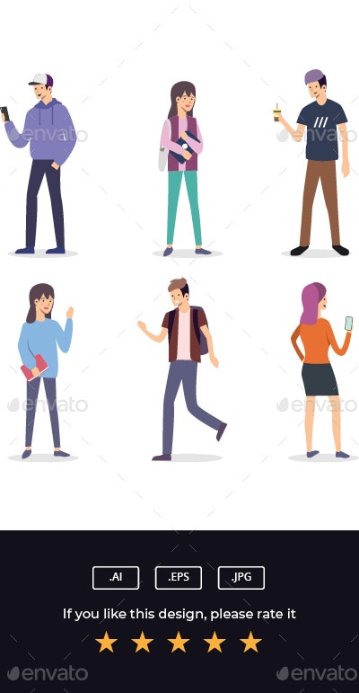Set of Students Vector Illustration, Vectors | GraphicRiver