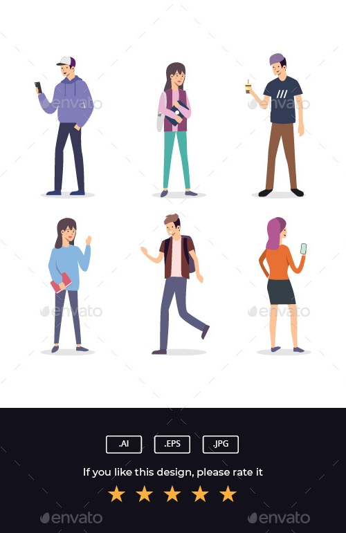 Set of Students Vector Illustration, Vectors | GraphicRiver