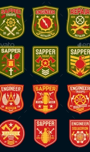 Sapper or Combat Engineer Military Patches, Badges, Vectors | GraphicRiver