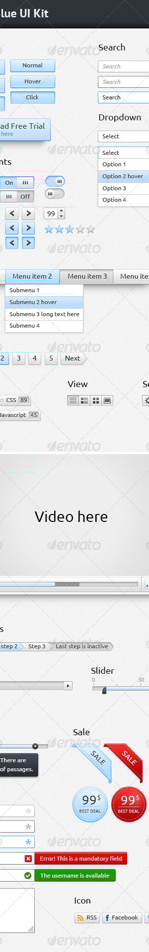 Light Blue UI Kit, Web Elements | GraphicRiver