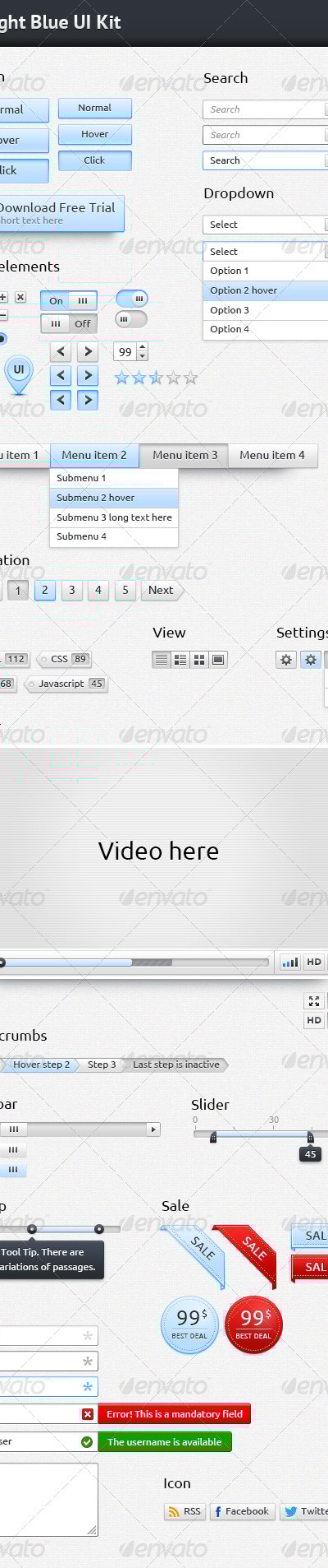 Light Blue UI Kit, Web Elements | GraphicRiver