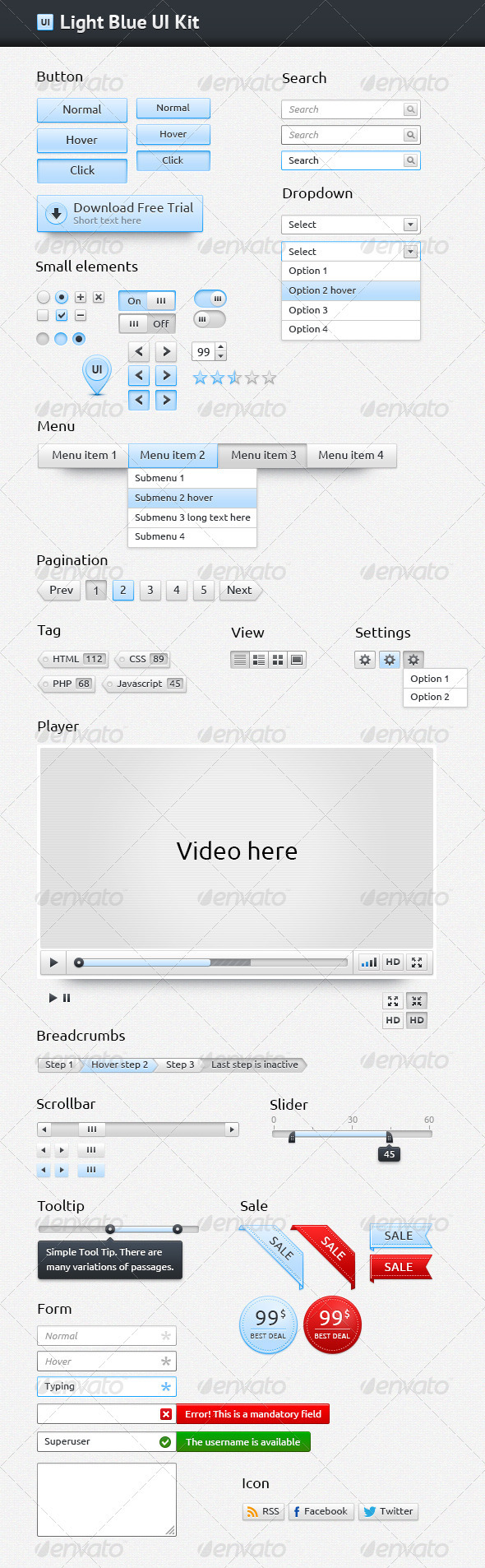 Light Blue UI Kit, Web Elements | GraphicRiver