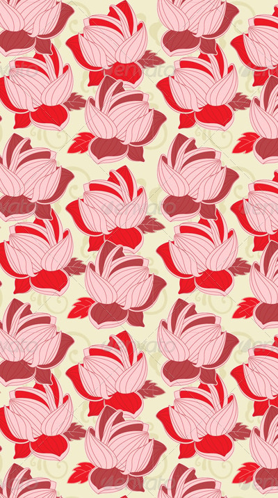 Seamless Pattern with Red Lotus, Vectors | GraphicRiver
