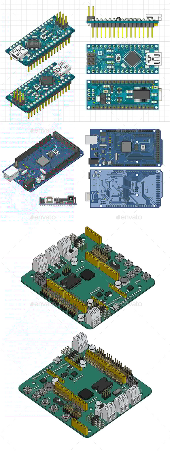 Arduino microcontrollers Set, Vectors | GraphicRiver