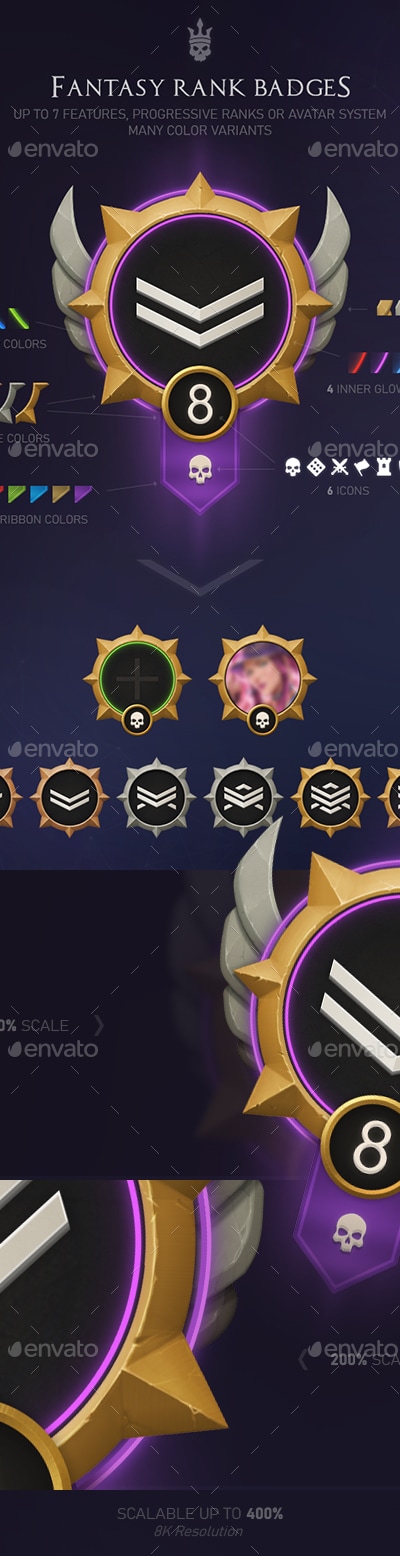 Fantasy Rank Badges, Game Assets | GraphicRiver