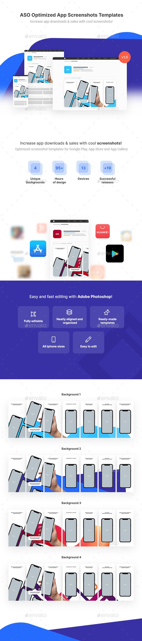 ASO Optimized App Screenshots Templates, Graphics | GraphicRiver