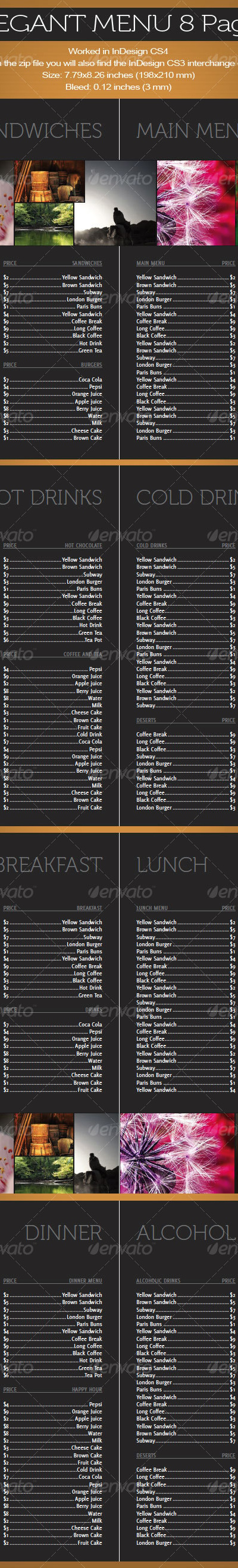 Elegant Menu 8 pages, Print Templates | GraphicRiver