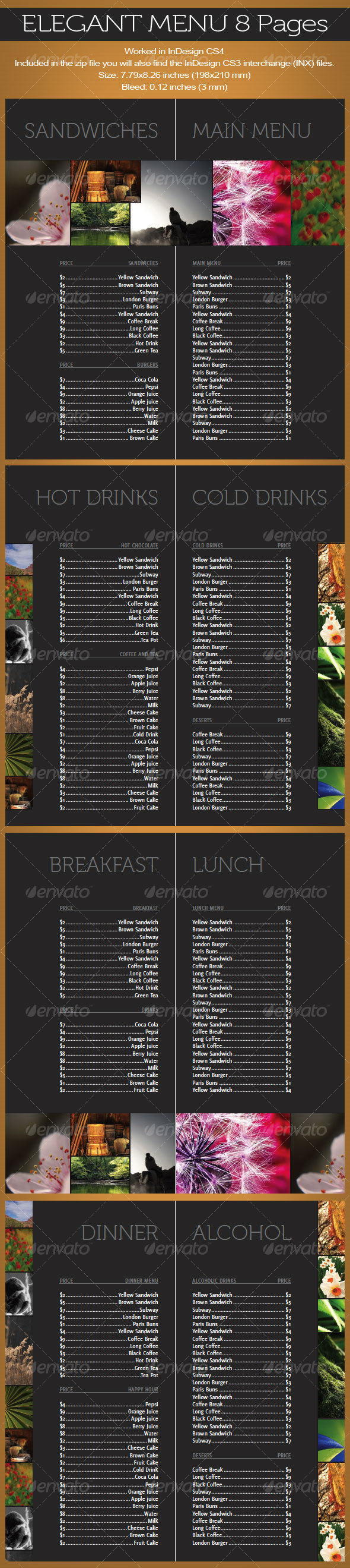 Elegant Menu 8 pages, Print Templates | GraphicRiver