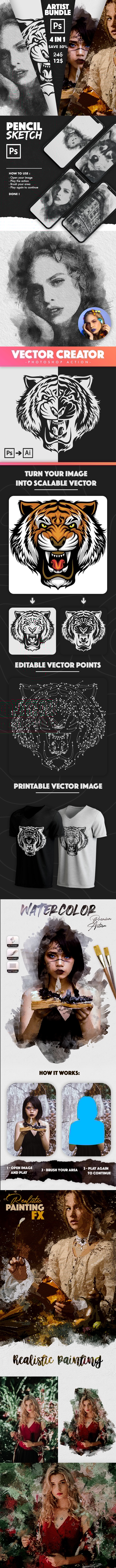 4 in 1 Artist Bundle Photoshop Actions - Photo Effects Actions