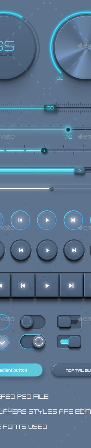 Realistic UI Kit - Audio Player Assets, Web Elements | GraphicRiver