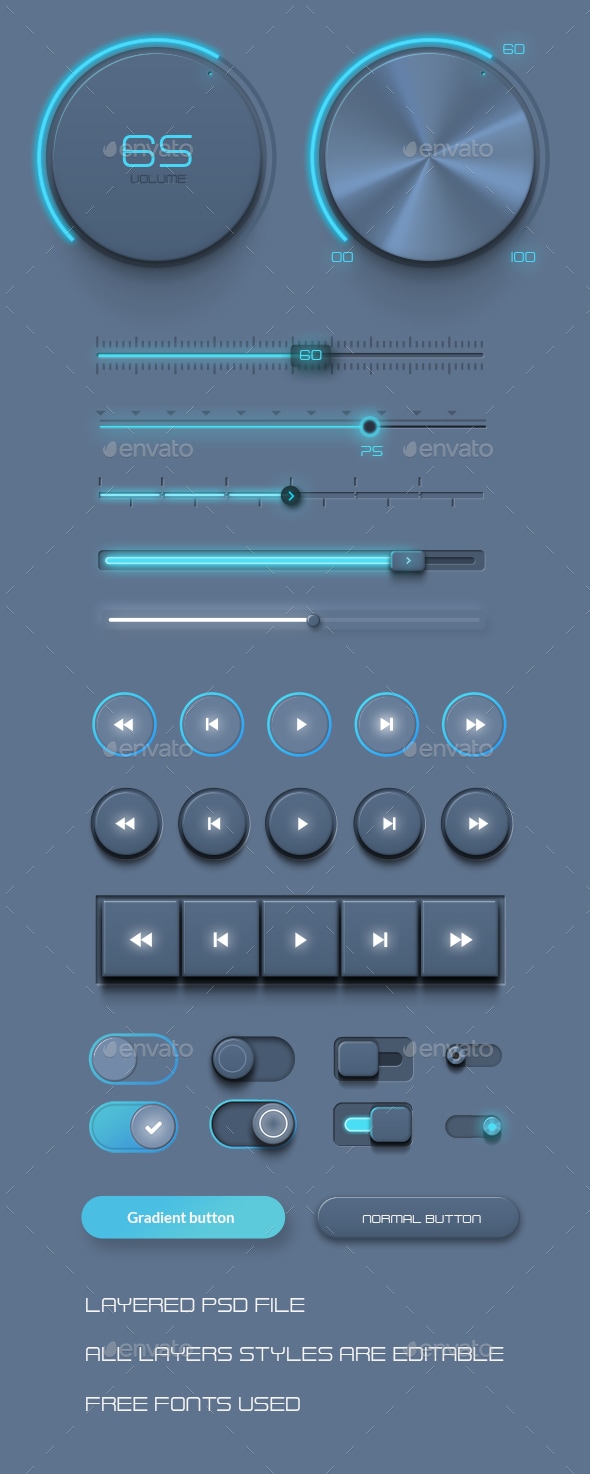 Realistic UI Kit - Audio Player Assets, Web Elements | GraphicRiver