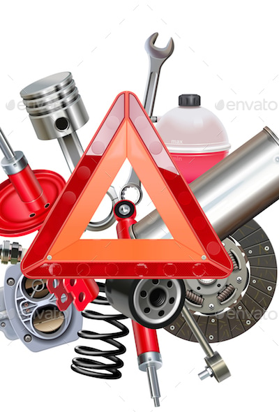 Vector Car Parts with Triangle Sign, Vectors | GraphicRiver