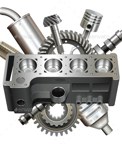 Vector Engine Block with Parts, Vectors | GraphicRiver