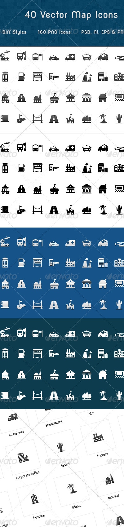 Map Symbols Icons, Icons | GraphicRiver