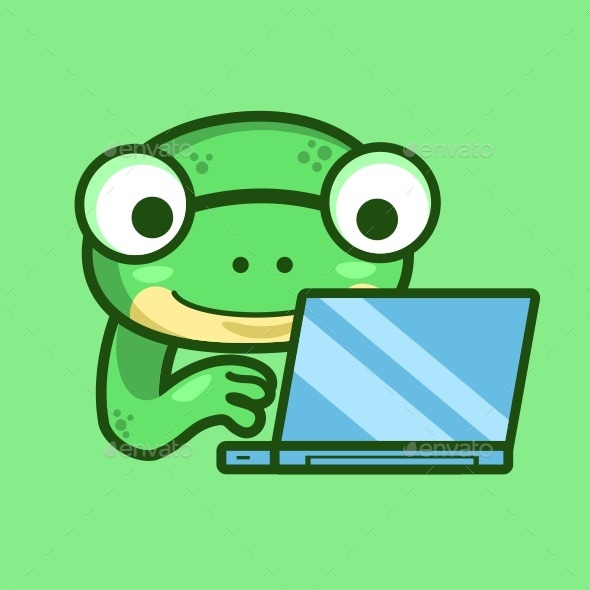 Smart Programmer Frog Coding on the Laptop Computer - Animals Characters