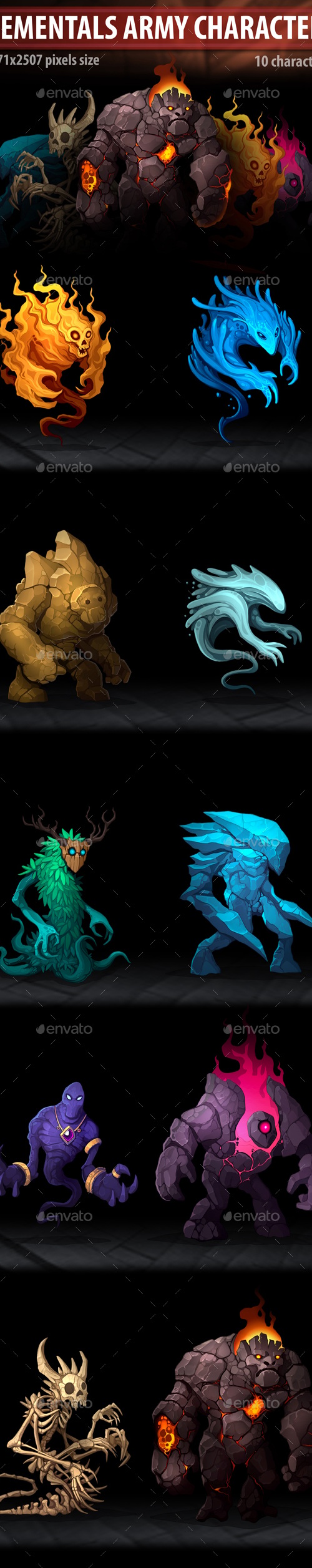 Elementals Army Characters, Game Assets | GraphicRiver