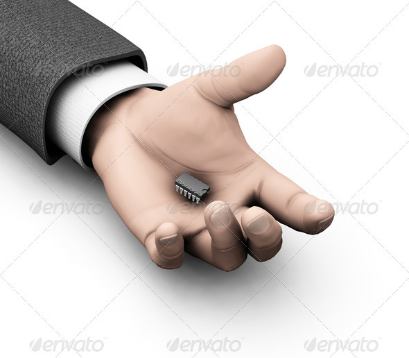 Microchip in hand, Graphics | GraphicRiver