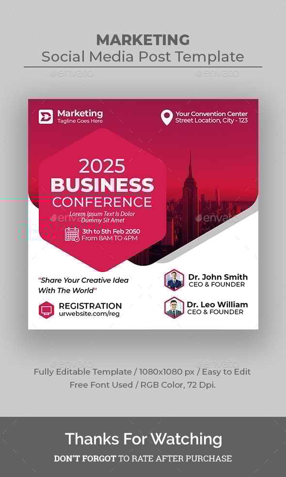 Conference Social Media Post Template, Web Elements | GraphicRiver