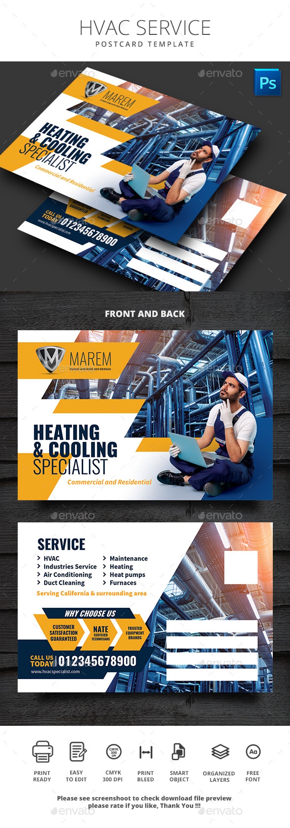 HVAC Service Postcard Template, Print Templates GraphicRiver