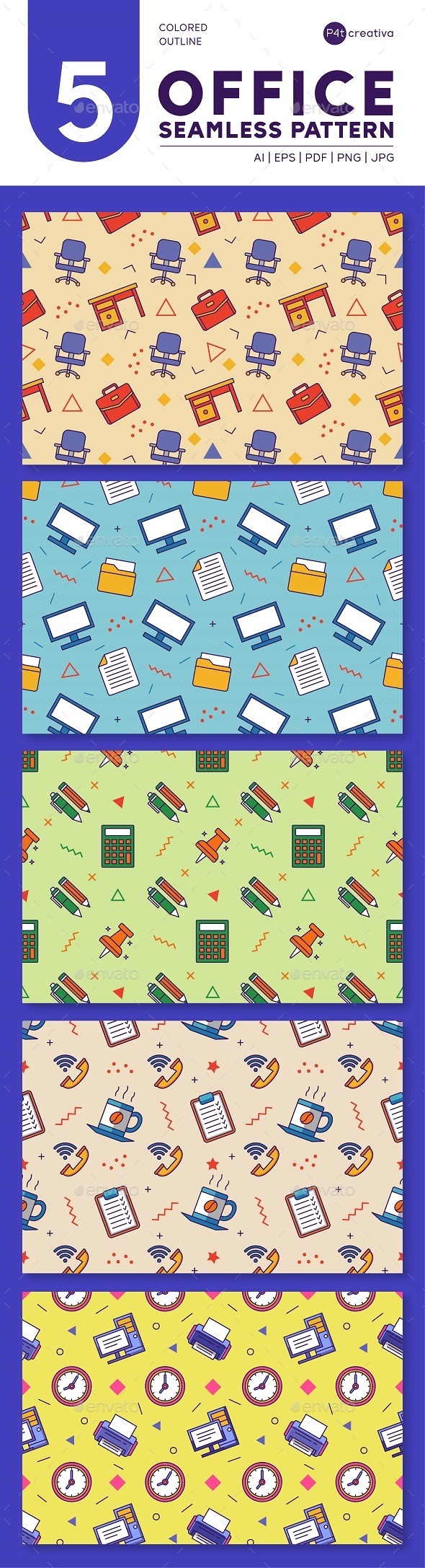 5 Office Seamless Pattern, Vectors | GraphicRiver