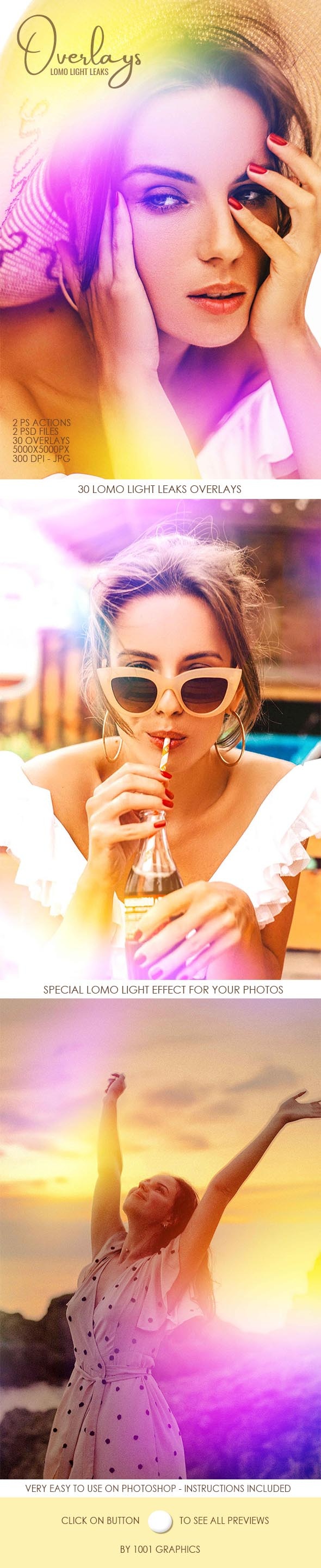 Lomo Light Leaks Overlays - Full Pack - Photo Effects Actions