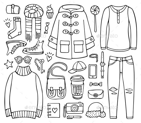 Doodle Set of Clothes and Elements for Cold Season, Vectors | GraphicRiver Doodle Set of Clothes and Elements for Cold Season, Vectors | GraphicRiver