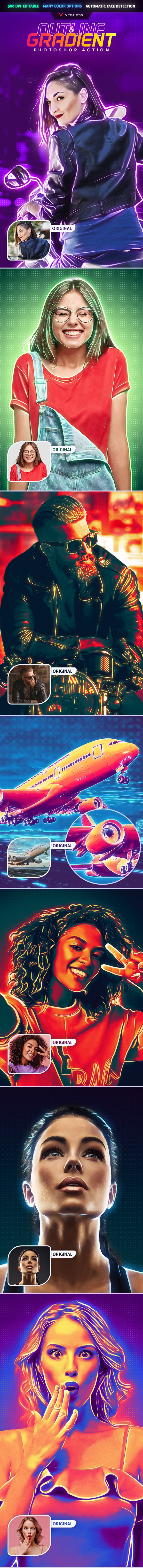 Outline & Gradient Photo Effect - Photo Effects Actions