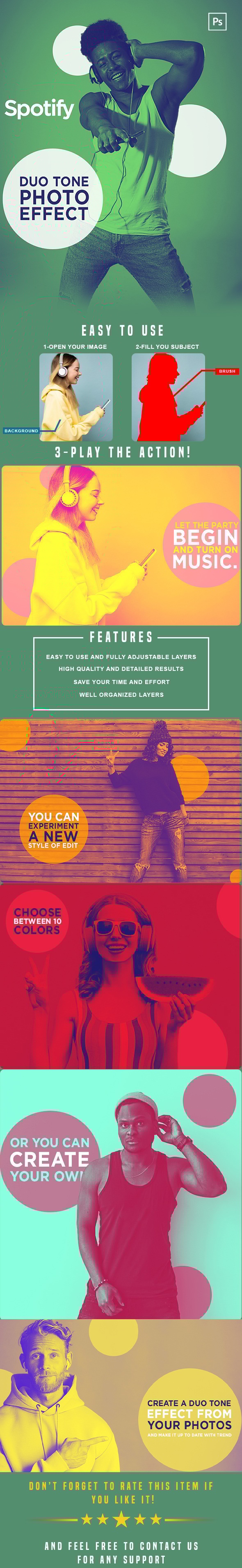 Spotify Duotone - Photoshop Action - Photo Effects Actions