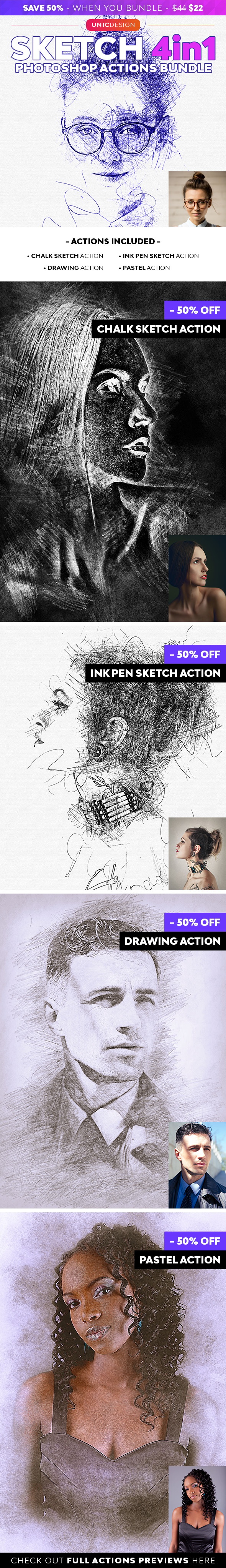 Sketch 4in1 Photoshop Actions Bundle - Photo Effects Actions