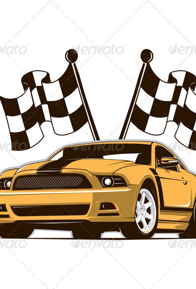 Race Car And Flags , Vectors | GraphicRiver