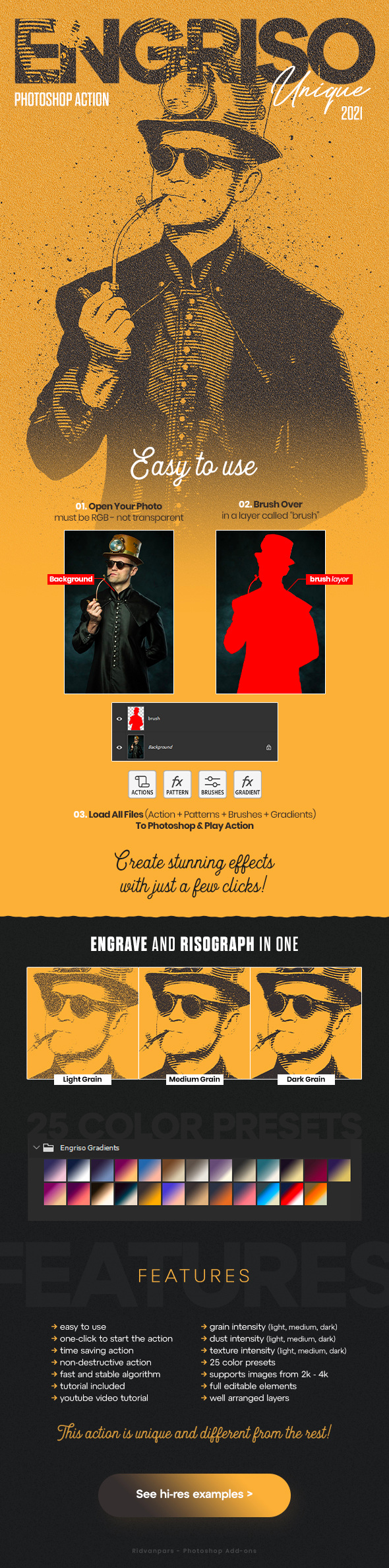 Engriso Photoshop Action - Engrave and Risograph - Photo Effects Actions
