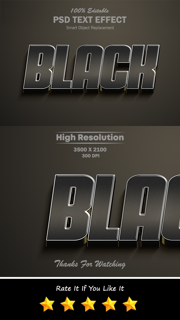 Black Color Editable 3D Text Effect PSD, Add-ons | GraphicRiver