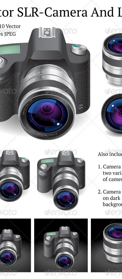 Vector SLR-Camera And Lens, Vectors | GraphicRiver