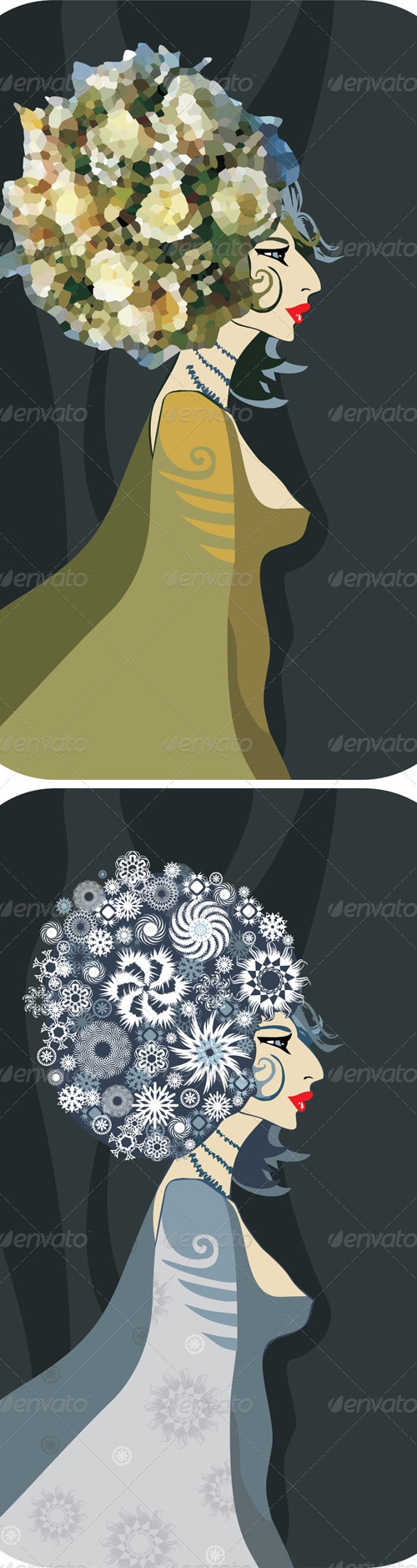 Girl Portrait Profile Hairstyle, Vectors | GraphicRiver