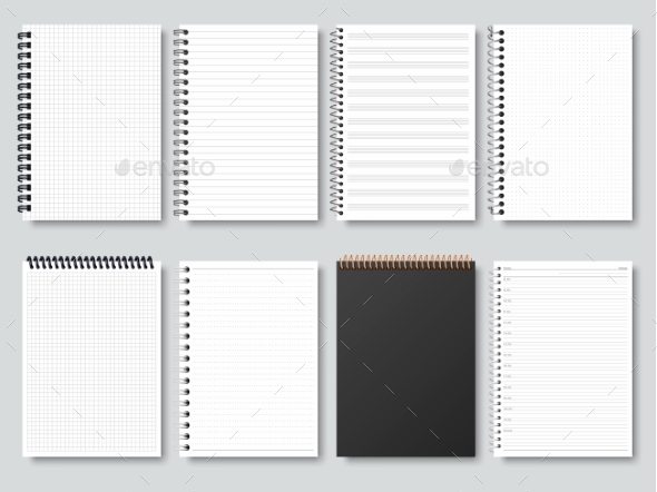 Realistic Notepapers Spiral Binding Notebook, Vectors | GraphicRiver