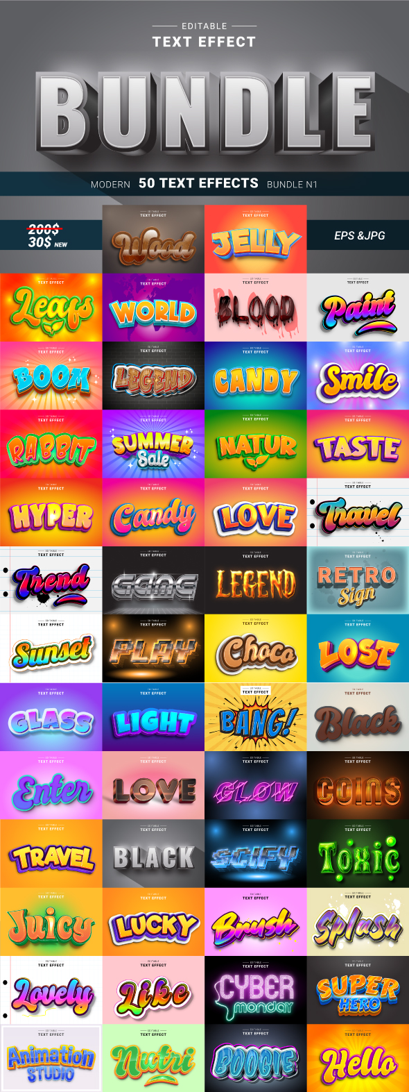 Editable 3D Text Effects Bundle N1, Add-ons | GraphicRiver