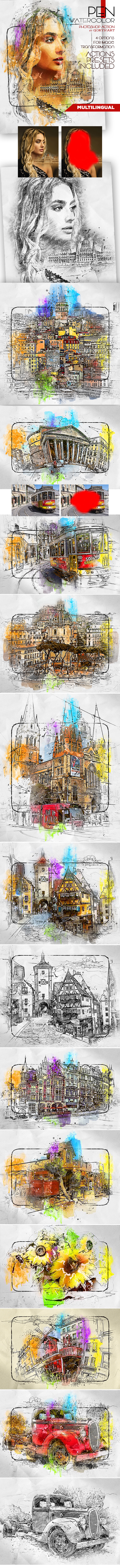 Pen Watercolor Photoshop Action - Photo Effects Actions