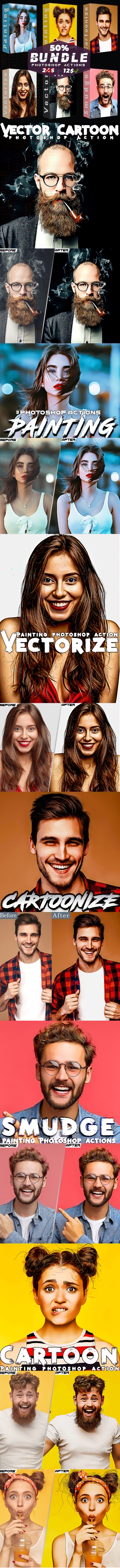 Bundle Cartoon Painting Photoshop Actions - Photo Effects Actions
