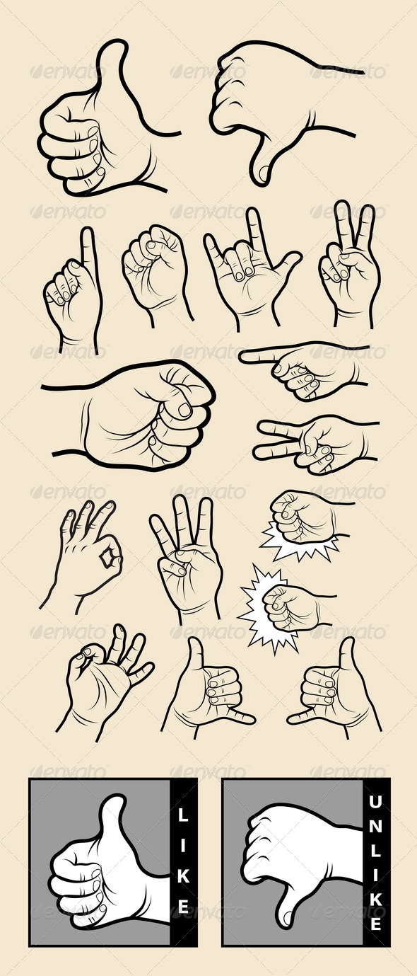 Hand Signs 1 Drawing Vector, Vectors | GraphicRiver